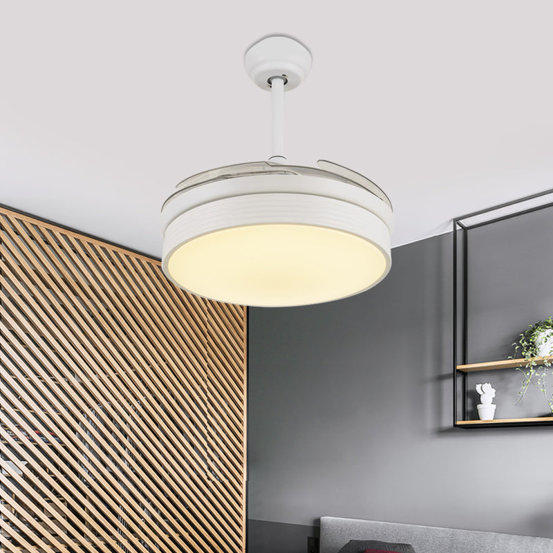 Gold/White Cylinder Hanging Fan Lamp Modernist Metal Living Room 42" W LED Semi Flush Mount Light with 4 Clear Blades Clearhalo 'Ceiling Fans with Lights' 'Ceiling Fans' 'Modern Ceiling Fans' 'Modern' Lighting' 399536