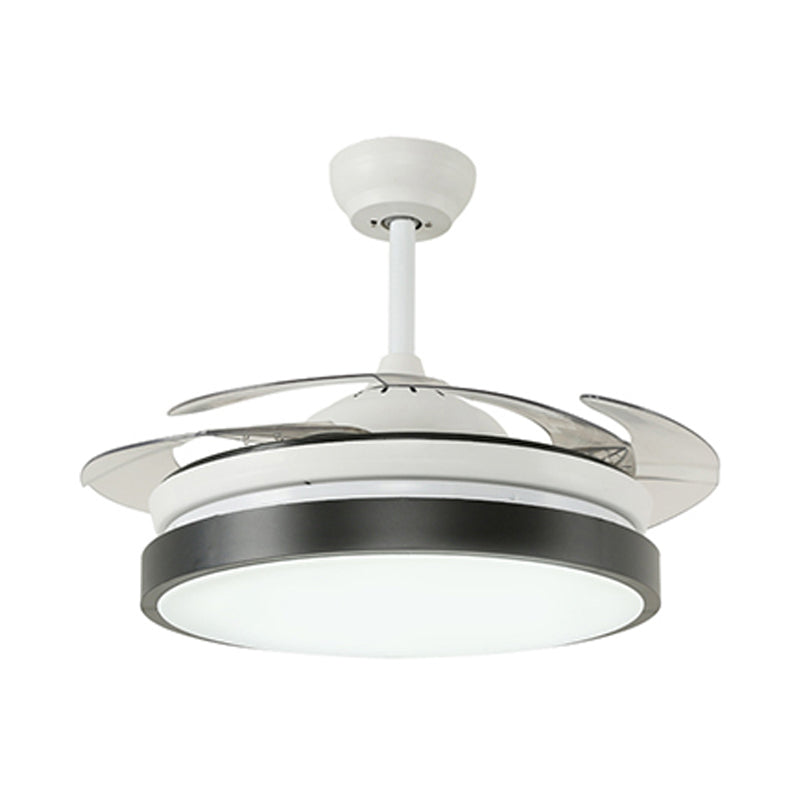 42" W Metal White/Black Semi Flushmount Drum LED Contemporary Ceiling Fan Light Fixture with 4 Clear Blades Clearhalo 'Ceiling Fans with Lights' 'Ceiling Fans' 'Modern Ceiling Fans' 'Modern' Lighting' 399542