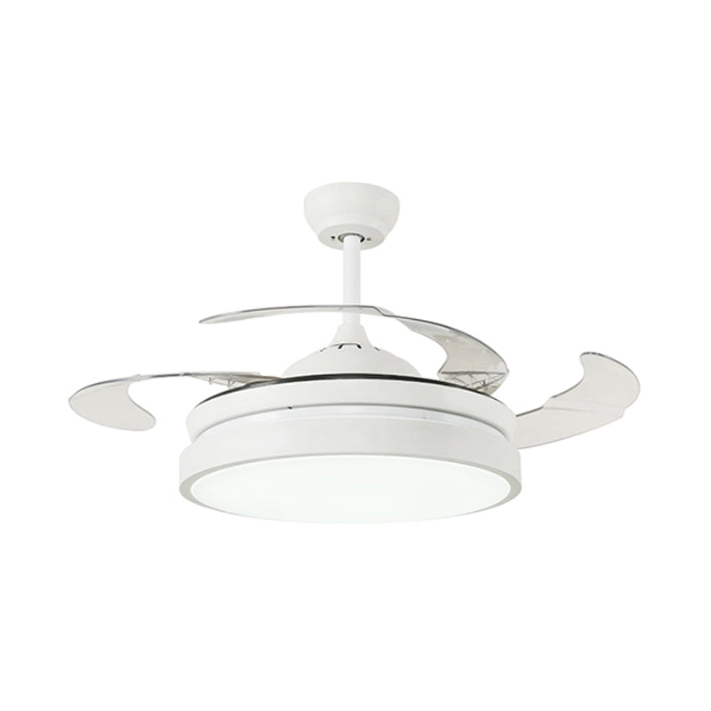 42" W Metal White/Black Semi Flushmount Drum LED Contemporary Ceiling Fan Light Fixture with 4 Clear Blades Clearhalo 'Ceiling Fans with Lights' 'Ceiling Fans' 'Modern Ceiling Fans' 'Modern' Lighting' 399545