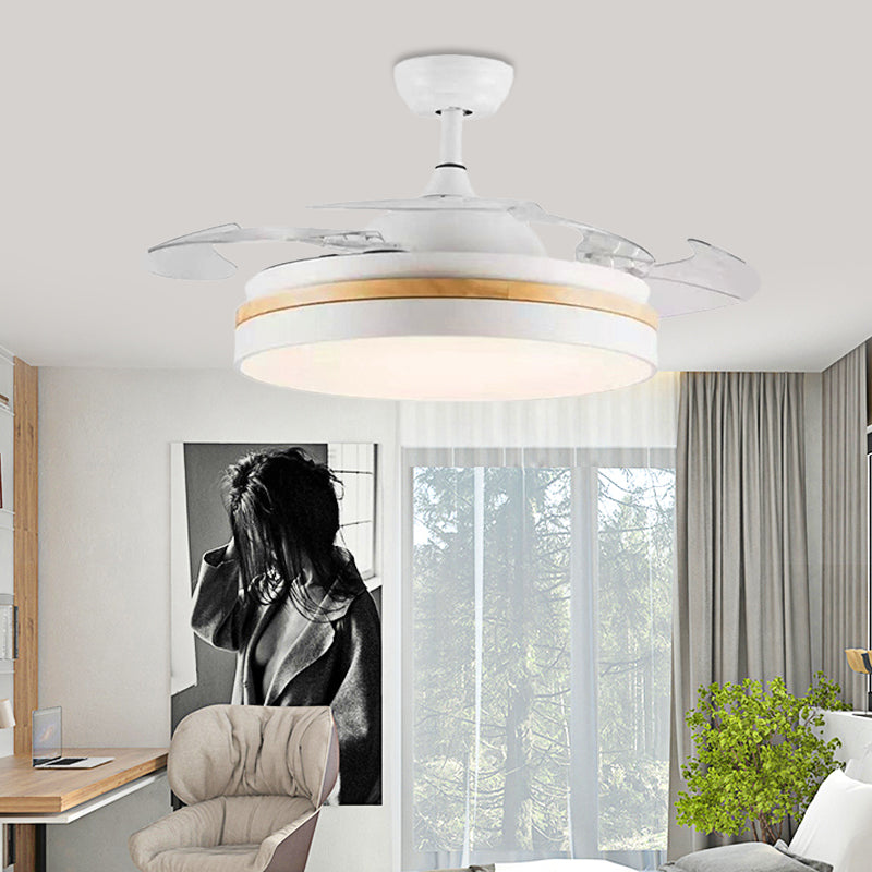LED Acrylic Semi Flush Mount Light Modern White Finish Drum Living Room 4 Clear Blades Pendant Fan Lamp, 42" Wide White Clearhalo 'Ceiling Fans with Lights' 'Ceiling Fans' 'Modern Ceiling Fans' 'Modern' Lighting' 399546