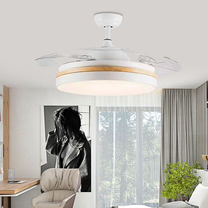 LED Acrylic Semi Flush Mount Light Modern White Finish Drum Living Room 4 Clear Blades Pendant Fan Lamp, 42" Wide White Clearhalo 'Ceiling Fans with Lights' 'Ceiling Fans' 'Modern Ceiling Fans' 'Modern' Lighting' 399546