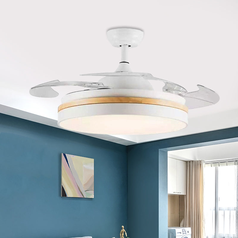 LED Acrylic Semi Flush Mount Light Modern White Finish Drum Living Room 4 Clear Blades Pendant Fan Lamp, 42" Wide Clearhalo 'Ceiling Fans with Lights' 'Ceiling Fans' 'Modern Ceiling Fans' 'Modern' Lighting' 399547