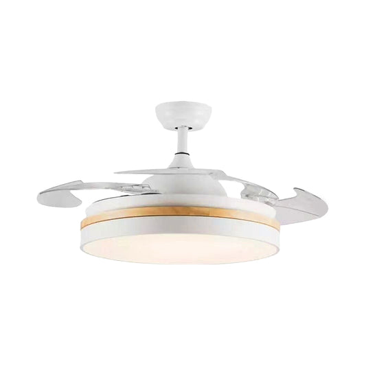 LED Acrylic Semi Flush Mount Light Modern White Finish Drum Living Room 4 Clear Blades Pendant Fan Lamp, 42" Wide Clearhalo 'Ceiling Fans with Lights' 'Ceiling Fans' 'Modern Ceiling Fans' 'Modern' Lighting' 399549