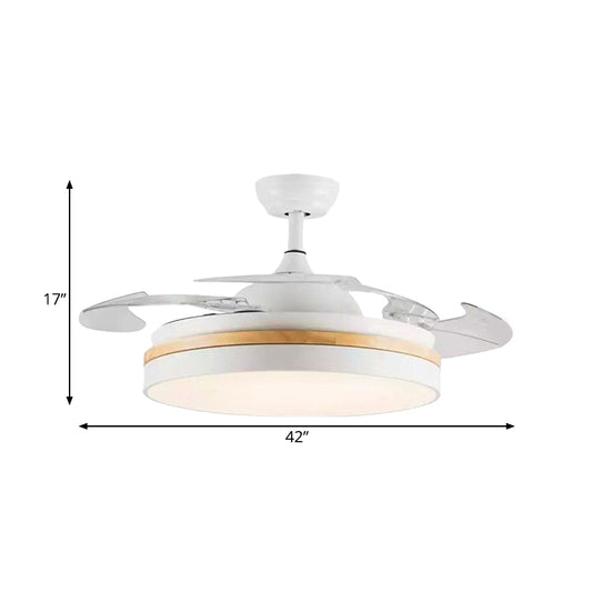 LED Acrylic Semi Flush Mount Light Modern White Finish Drum Living Room 4 Clear Blades Pendant Fan Lamp, 42" Wide Clearhalo 'Ceiling Fans with Lights' 'Ceiling Fans' 'Modern Ceiling Fans' 'Modern' Lighting' 399550