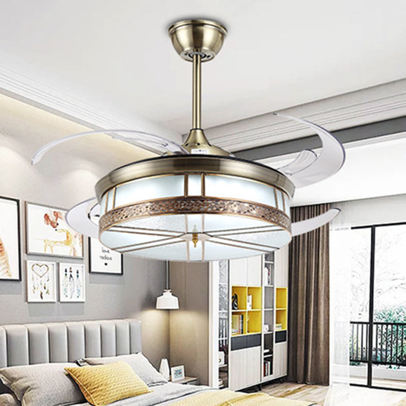 48" Wide LED Metal Ceiling Fan Light Fixture Modern Bronze Drum Living Room 4 Blades Semi Flush Mounted Lamp Bronze Clearhalo 'Ceiling Fans with Lights' 'Ceiling Fans' 'Modern Ceiling Fans' 'Modern' Lighting' 399556