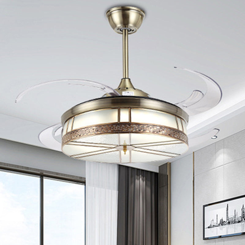 48" Wide LED Metal Ceiling Fan Light Fixture Modern Bronze Drum Living Room 4 Blades Semi Flush Mounted Lamp Clearhalo 'Ceiling Fans with Lights' 'Ceiling Fans' 'Modern Ceiling Fans' 'Modern' Lighting' 399558