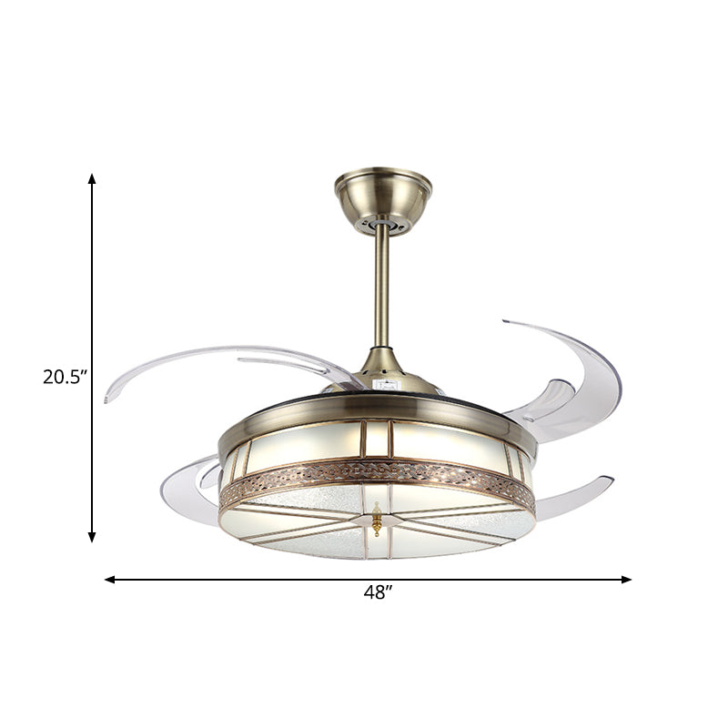 48" Wide LED Metal Ceiling Fan Light Fixture Modern Bronze Drum Living Room 4 Blades Semi Flush Mounted Lamp Clearhalo 'Ceiling Fans with Lights' 'Ceiling Fans' 'Modern Ceiling Fans' 'Modern' Lighting' 399560
