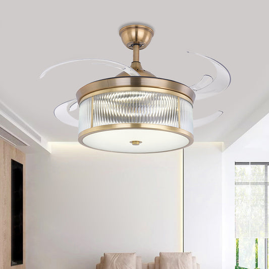 Brass Cylinder Hanging Fan Lamp Modernist Metal Living Room 48" W LED Semi Flush Ceiling Light with 8 Blades Clearhalo 'Ceiling Fans with Lights' 'Ceiling Fans' 'Modern Ceiling Fans' 'Modern' Lighting' 399562