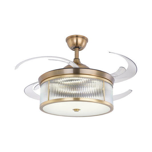 Brass Cylinder Hanging Fan Lamp Modernist Metal Living Room 48" W LED Semi Flush Ceiling Light with 8 Blades Clearhalo 'Ceiling Fans with Lights' 'Ceiling Fans' 'Modern Ceiling Fans' 'Modern' Lighting' 399564