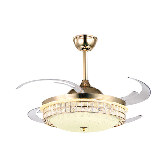 48" W Gold LED Semi Flush Lighting Modernist Metal Round 8 Clear Blades Pendant Fan Lamp with Acrylic Shade Clearhalo 'Ceiling Fans with Lights' 'Ceiling Fans' 'Modern Ceiling Fans' 'Modern' Lighting' 399569