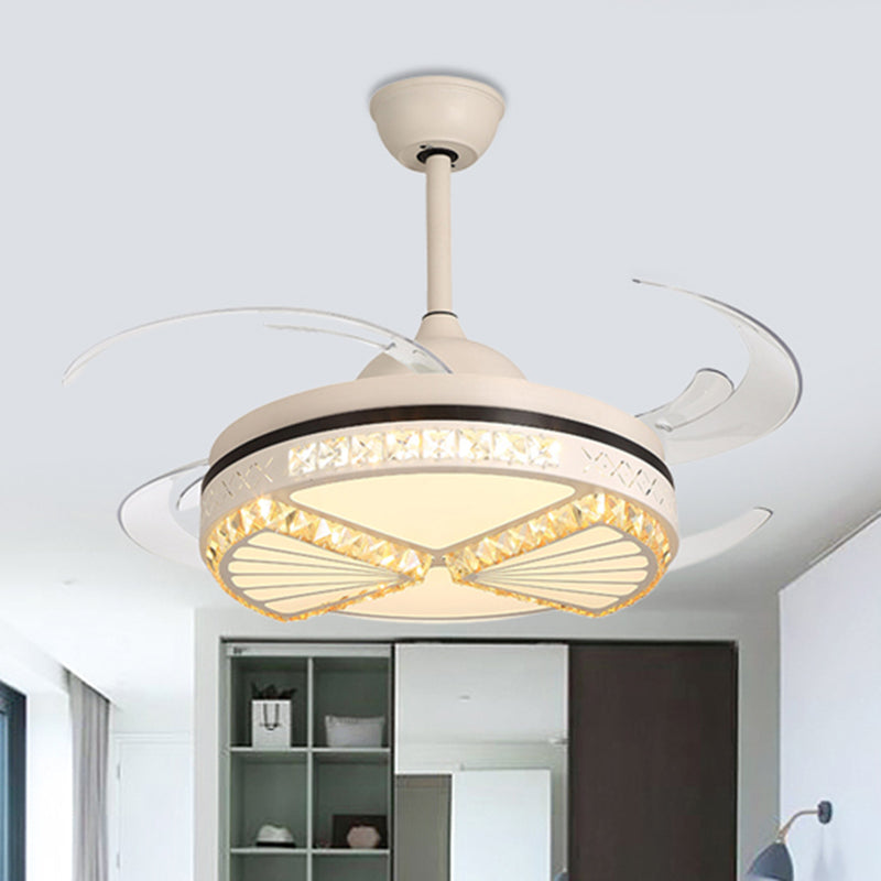 Crystal Sector Ceiling Fan Lighting Modern Style Living Room 48" W LED Semi Flush Mounted Lamp in White, 4 Clear Blades White Clearhalo 'Ceiling Fans with Lights' 'Ceiling Fans' 'Modern Ceiling Fans' 'Modern' Lighting' 399571
