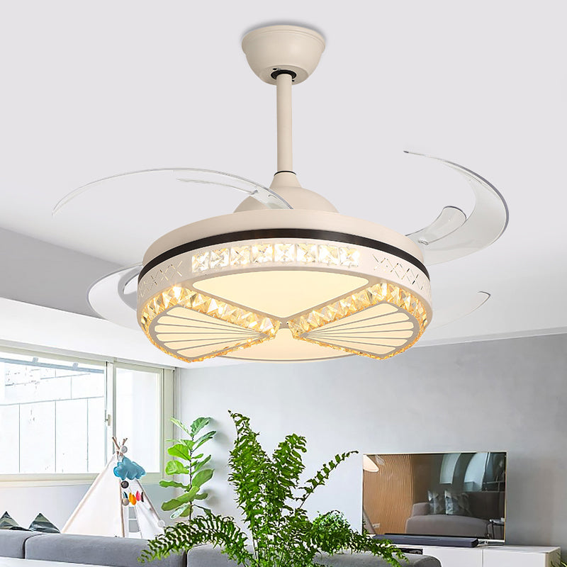 Crystal Sector Ceiling Fan Lighting Modern Style Living Room 48" W LED Semi Flush Mounted Lamp in White, 4 Clear Blades Clearhalo 'Ceiling Fans with Lights' 'Ceiling Fans' 'Modern Ceiling Fans' 'Modern' Lighting' 399572