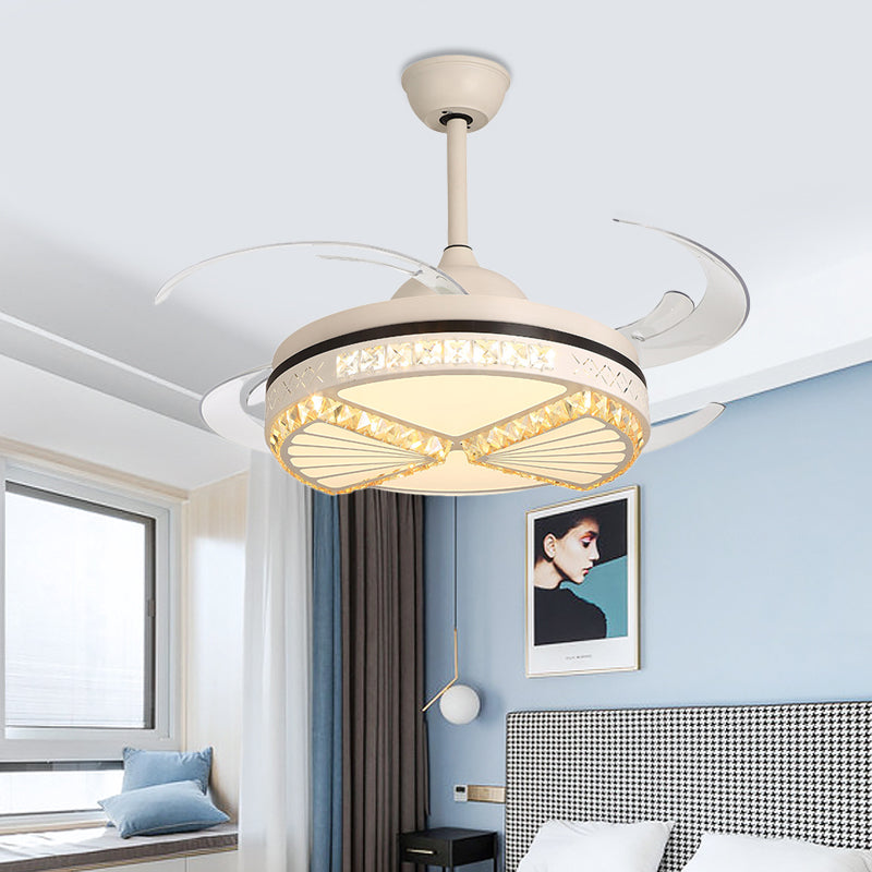 Crystal Sector Ceiling Fan Lighting Modern Style Living Room 48" W LED Semi Flush Mounted Lamp in White, 4 Clear Blades Clearhalo 'Ceiling Fans with Lights' 'Ceiling Fans' 'Modern Ceiling Fans' 'Modern' Lighting' 399573