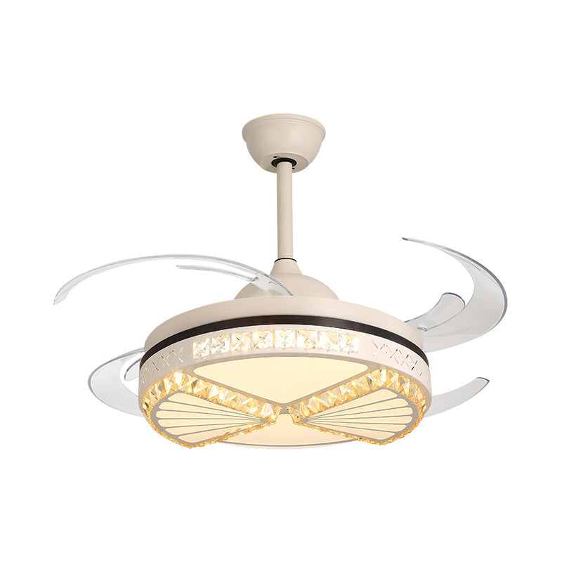 Crystal Sector Ceiling Fan Lighting Modern Style Living Room 48" W LED Semi Flush Mounted Lamp in White, 4 Clear Blades Clearhalo 'Ceiling Fans with Lights' 'Ceiling Fans' 'Modern Ceiling Fans' 'Modern' Lighting' 399574