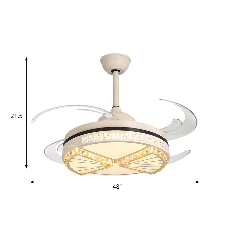 Crystal Sector Ceiling Fan Lighting Modern Style Living Room 48" W LED Semi Flush Mounted Lamp in White, 4 Clear Blades Clearhalo 'Ceiling Fans with Lights' 'Ceiling Fans' 'Modern Ceiling Fans' 'Modern' Lighting' 399575