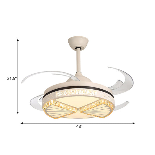 Crystal Sector Ceiling Fan Lighting Modern Style Living Room 48" W LED Semi Flush Mounted Lamp in White, 4 Clear Blades Clearhalo 'Ceiling Fans with Lights' 'Ceiling Fans' 'Modern Ceiling Fans' 'Modern' Lighting' 399575