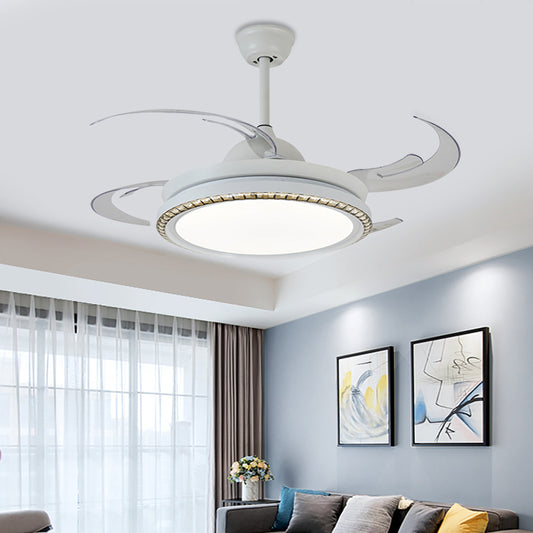 White Circle Hanging Pendant Fan Lamp Modernist Metal Living Room 48' W LED Semi Flush Ceiling Light with 8 Blades, Frequency Conversion/General White Clearhalo 'Ceiling Fans with Lights' 'Ceiling Fans' 'Modern Ceiling Fans' 'Modern' Lighting' 399576