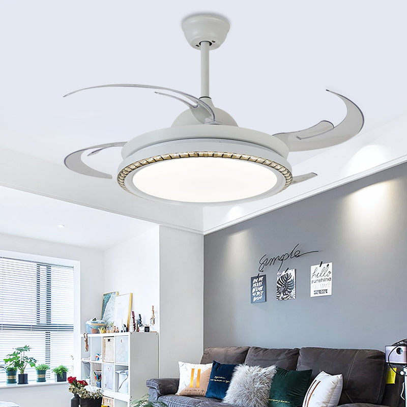 White Circle Hanging Pendant Fan Lamp Modernist Metal Living Room 48' W LED Semi Flush Ceiling Light with 8 Blades, Frequency Conversion/General Clearhalo 'Ceiling Fans with Lights' 'Ceiling Fans' 'Modern Ceiling Fans' 'Modern' Lighting' 399577