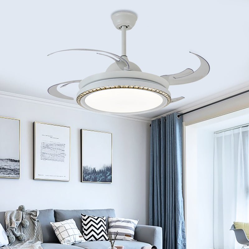 White Circle Hanging Pendant Fan Lamp Modernist Metal Living Room 48' W LED Semi Flush Ceiling Light with 8 Blades, Frequency Conversion/General Clearhalo 'Ceiling Fans with Lights' 'Ceiling Fans' 'Modern Ceiling Fans' 'Modern' Lighting' 399578