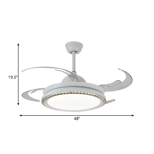 White Circle Hanging Pendant Fan Lamp Modernist Metal Living Room 48' W LED Semi Flush Ceiling Light with 8 Blades, Frequency Conversion/General Clearhalo 'Ceiling Fans with Lights' 'Ceiling Fans' 'Modern Ceiling Fans' 'Modern' Lighting' 399580
