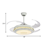 Modernist Drum Semi Flushmount 48" W LED Acrylic 4 BladesPendant Fan Light in White with Crystal Accent Clearhalo 'Ceiling Fans with Lights' 'Ceiling Fans' 'Modern Ceiling Fans' 'Modern' Lighting' 399595