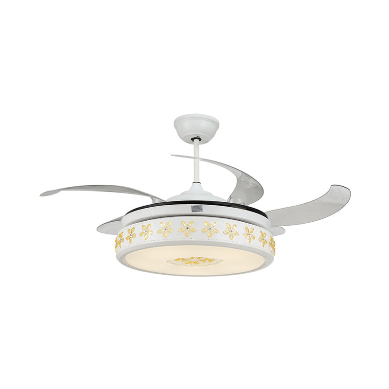 Round Living Room Hanging Fan Light Modernist Acrylic Shade LED White Semi Flush Lamp Fixture with 4 Clear Blades, 52" W Clearhalo 'Ceiling Fans with Lights' 'Ceiling Fans' 'Modern Ceiling Fans' 'Modern' Lighting' 399599