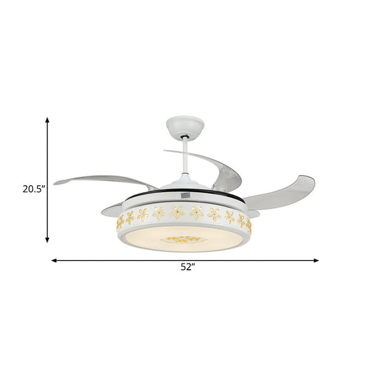 Round Living Room Hanging Fan Light Modernist Acrylic Shade LED White Semi Flush Lamp Fixture with 4 Clear Blades, 52" W Clearhalo 'Ceiling Fans with Lights' 'Ceiling Fans' 'Modern Ceiling Fans' 'Modern' Lighting' 399600