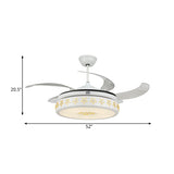 Round Living Room Hanging Fan Light Modernist Acrylic Shade LED White Semi Flush Lamp Fixture with 4 Clear Blades, 52" W Clearhalo 'Ceiling Fans with Lights' 'Ceiling Fans' 'Modern Ceiling Fans' 'Modern' Lighting' 399600