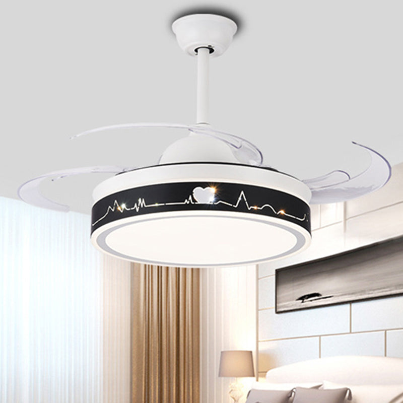 48" W Black LED Ceiling Fan Light Modernist Metal Drum 4 Blades Semi Flush Mount Lamp for Bedroom Black Clearhalo 'Ceiling Fans with Lights' 'Ceiling Fans' 'Modern Ceiling Fans' 'Modern' Lighting' 399601
