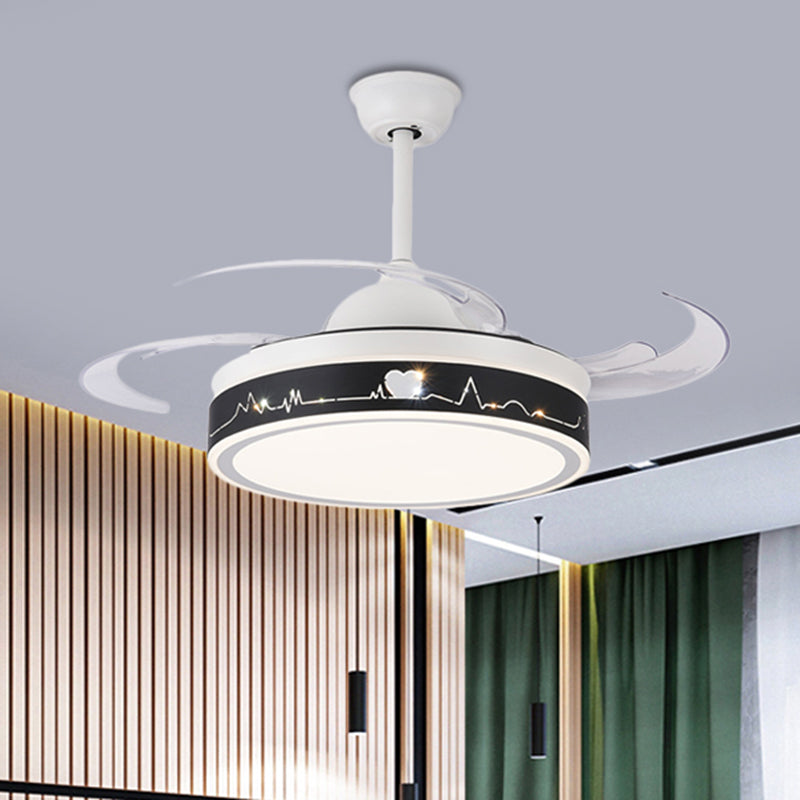 48" W Black LED Ceiling Fan Light Modernist Metal Drum 4 Blades Semi Flush Mount Lamp for Bedroom Clearhalo 'Ceiling Fans with Lights' 'Ceiling Fans' 'Modern Ceiling Fans' 'Modern' Lighting' 399603