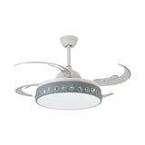 LED Drum Pendant Fan Light Modernism Grey Metallic 8 Blades Semi Flush Ceiling Lamp, 48" Wide Clearhalo 'Ceiling Fans with Lights' 'Ceiling Fans' 'Modern Ceiling Fans' 'Modern' Lighting' 399609