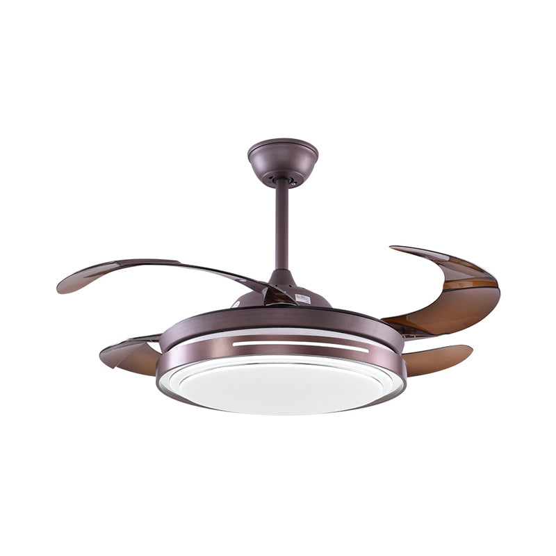 Metal Round Semi Flushmount Contemporary Bedroom 52" W LED Hanging Fan Light Fixture in Brown with 4 Blades Clearhalo 'Ceiling Fans with Lights' 'Ceiling Fans' 'Modern Ceiling Fans' 'Modern' Lighting' 399614