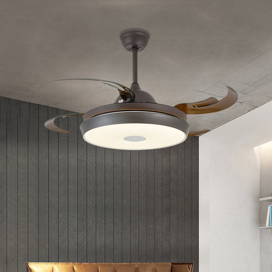 LED Metal Semi Flush Light Fixture Minimalist Brown Round Bedroom 4 Blades Hanging Fan Lamp, 48" Wide Clearhalo 'Ceiling Fans with Lights' 'Ceiling Fans' 'Modern Ceiling Fans' 'Modern' Lighting' 399617