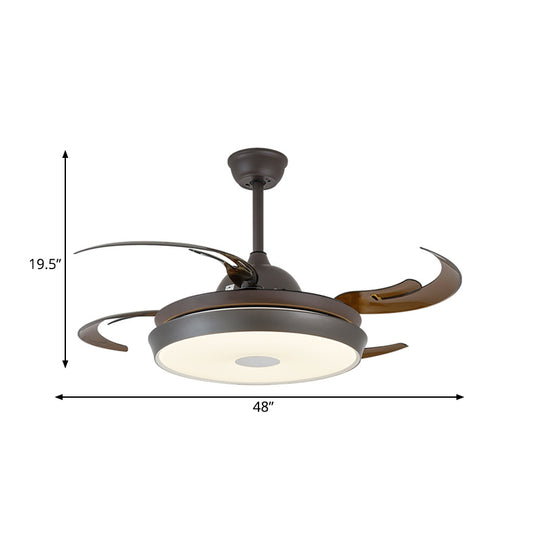 LED Metal Semi Flush Light Fixture Minimalist Brown Round Bedroom 4 Blades Hanging Fan Lamp, 48" Wide Clearhalo 'Ceiling Fans with Lights' 'Ceiling Fans' 'Modern Ceiling Fans' 'Modern' Lighting' 399619