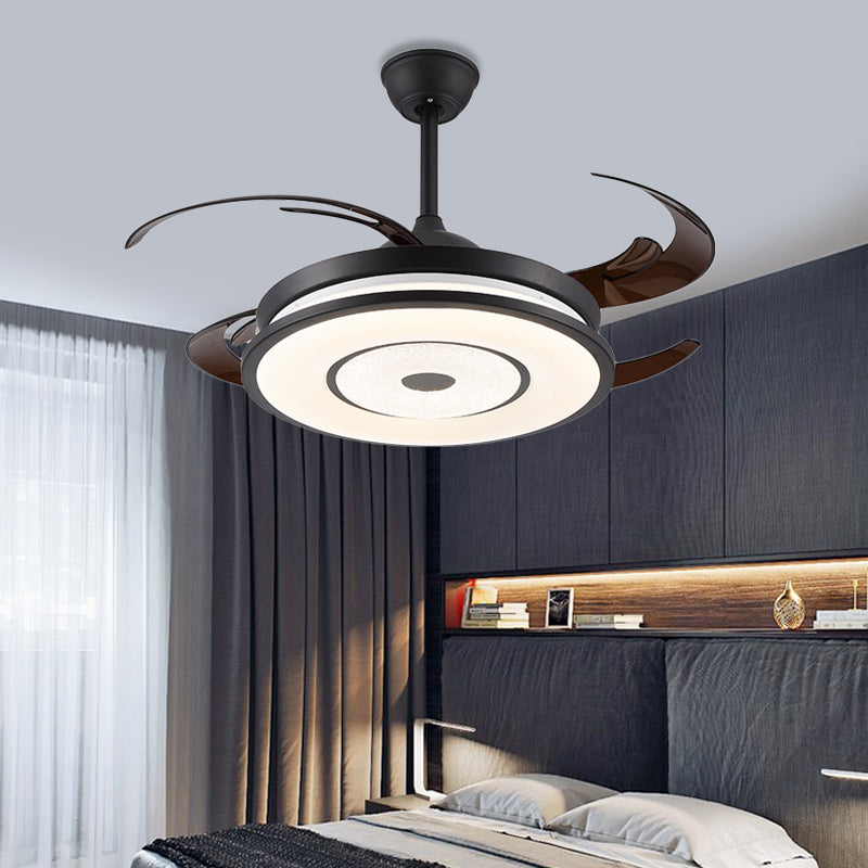 Metal Black Semi Flush Lighting Drum LED Simple 8 Blades Hanging Fan Light Fixture with Acrylic Shade, 48" W Black Clearhalo 'Ceiling Fans with Lights' 'Ceiling Fans' 'Modern Ceiling Fans' 'Modern' Lighting' 399620