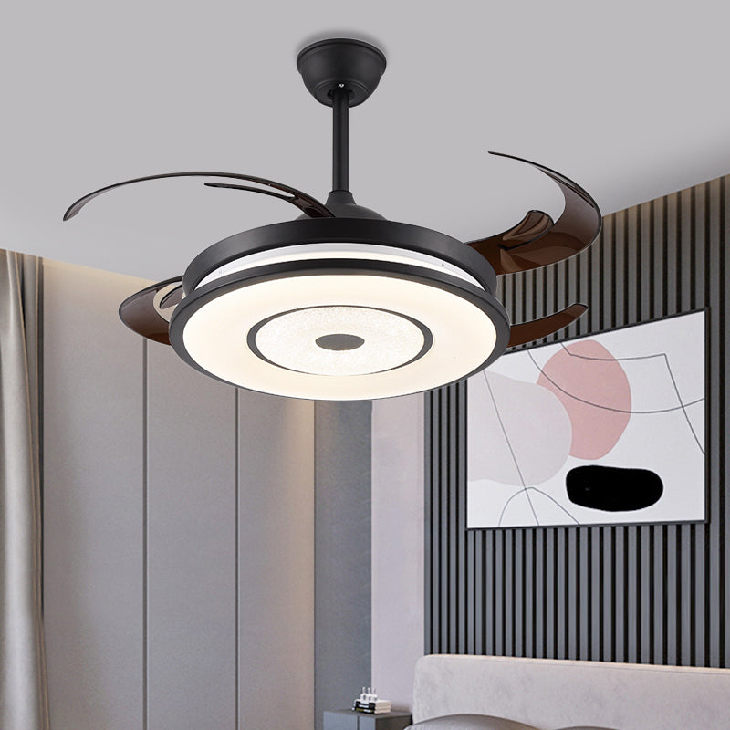 Metal Black Semi Flush Lighting Drum LED Simple 8 Blades Hanging Fan Light Fixture with Acrylic Shade, 48" W Clearhalo 'Ceiling Fans with Lights' 'Ceiling Fans' 'Modern Ceiling Fans' 'Modern' Lighting' 399621