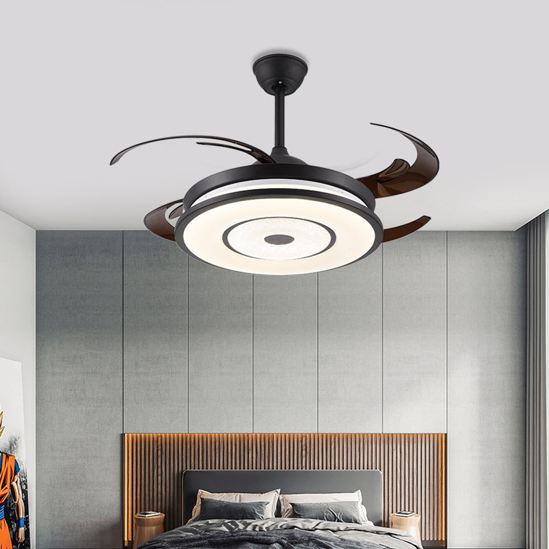 Metal Black Semi Flush Lighting Drum LED Simple 8 Blades Hanging Fan Light Fixture with Acrylic Shade, 48" W Clearhalo 'Ceiling Fans with Lights' 'Ceiling Fans' 'Modern Ceiling Fans' 'Modern' Lighting' 399622