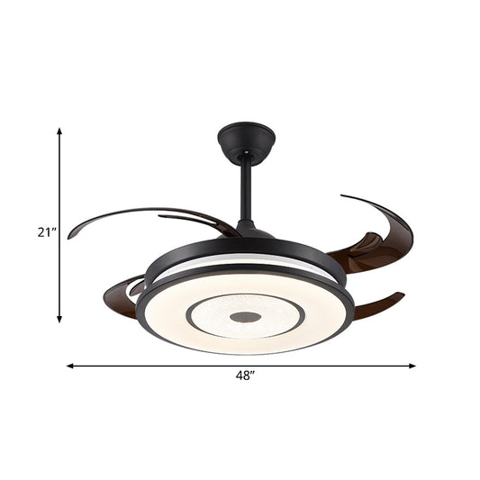 Metal Black Semi Flush Lighting Drum LED Simple 8 Blades Hanging Fan Light Fixture with Acrylic Shade, 48" W Clearhalo 'Ceiling Fans with Lights' 'Ceiling Fans' 'Modern Ceiling Fans' 'Modern' Lighting' 399624