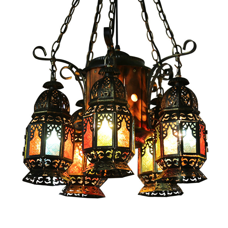 6 Heads Metal Hanging Lighting Arab Style Bronze Lantern Restaurant Ceiling Chandelier Clearhalo 'Ceiling Lights' 'Chandeliers' Lighting' options 399703