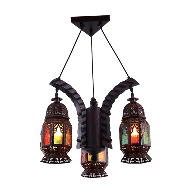 Black 3-Light Hanging Chandelier Arab Metal Lantern Suspension Lamp for Living Room Clearhalo 'Ceiling Lights' 'Chandeliers' Lighting' options 399713