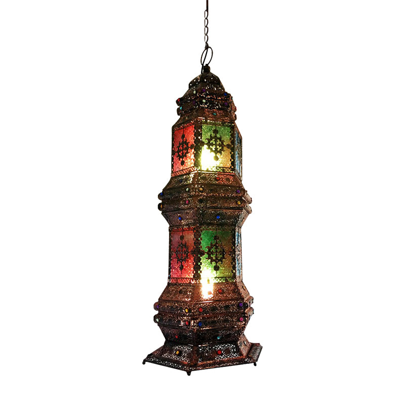 Metallic Copper Pendant Lighting Tower Shape 2-Head Arab Chandelier Lamp for Coffee House Clearhalo 'Ceiling Lights' 'Chandeliers' Lighting' options 399718