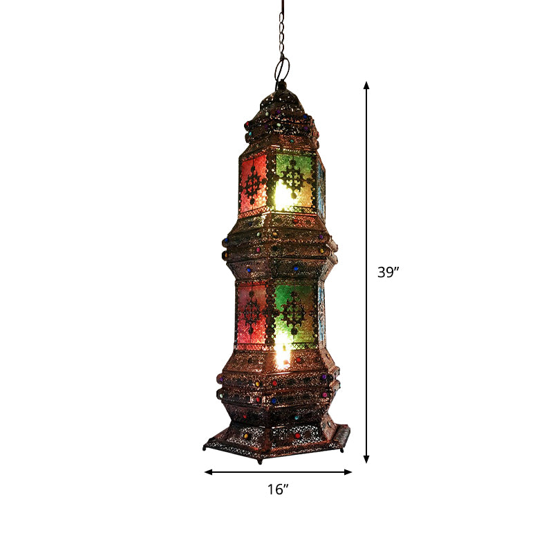 Metallic Copper Pendant Lighting Tower Shape 2-Head Arab Chandelier Lamp for Coffee House Clearhalo 'Ceiling Lights' 'Chandeliers' Lighting' options 399720