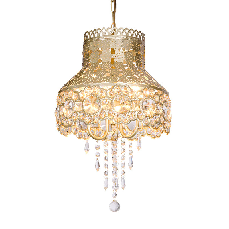 3 Lights Ceiling Chandelier Vintage Urn Shape Metal Pendant Lamp in Brass with Crystal Decoration Clearhalo 'Ceiling Lights' 'Chandeliers' Lighting' options 399729