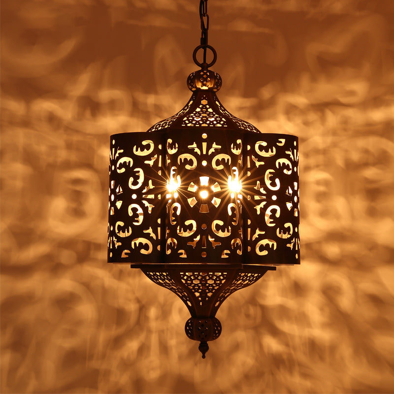Brass Hollow-Out Chandelier Light Antiqued Metal 6 Bulbs Restaurant Hanging Ceiling Lamp Clearhalo 'Ceiling Lights' 'Chandeliers' Lighting' options 399732