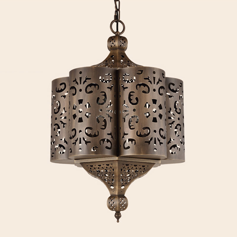 Brass Hollow-Out Chandelier Light Antiqued Metal 6 Bulbs Restaurant Hanging Ceiling Lamp Clearhalo 'Ceiling Lights' 'Chandeliers' Lighting' options 399734