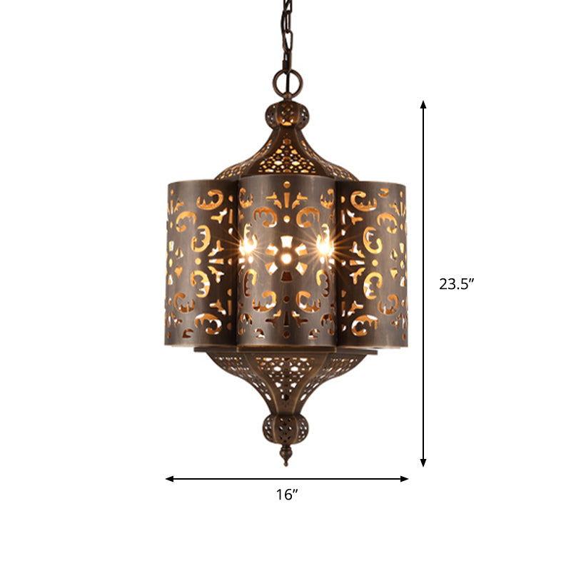 Brass Hollow-Out Chandelier Light Antiqued Metal 6 Bulbs Restaurant Hanging Ceiling Lamp Clearhalo 'Ceiling Lights' 'Chandeliers' Lighting' options 399735