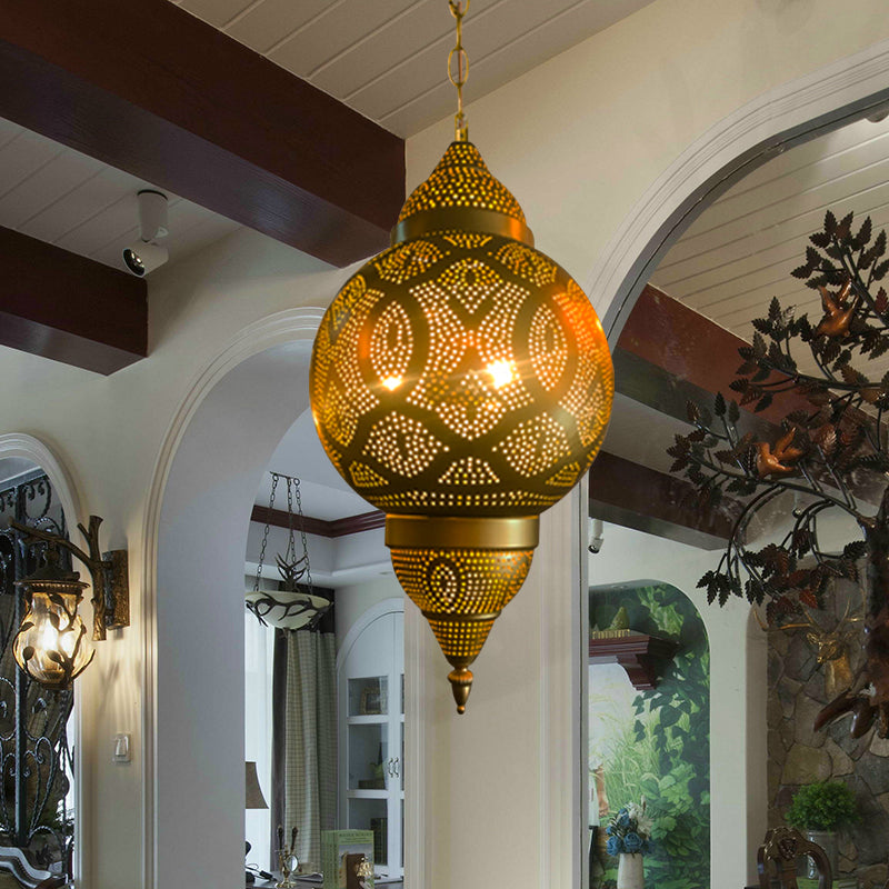 Metallic Vase/Gourd Pendant Lamp Vintage 3-Head Coffee House Hanging Chandelier in Brass Clearhalo 'Ceiling Lights' 'Chandeliers' Lighting' options 399737