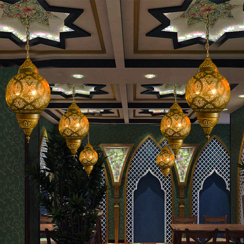 Metallic Vase/Gourd Pendant Lamp Vintage 3-Head Coffee House Hanging Chandelier in Brass Clearhalo 'Ceiling Lights' 'Chandeliers' Lighting' options 399738