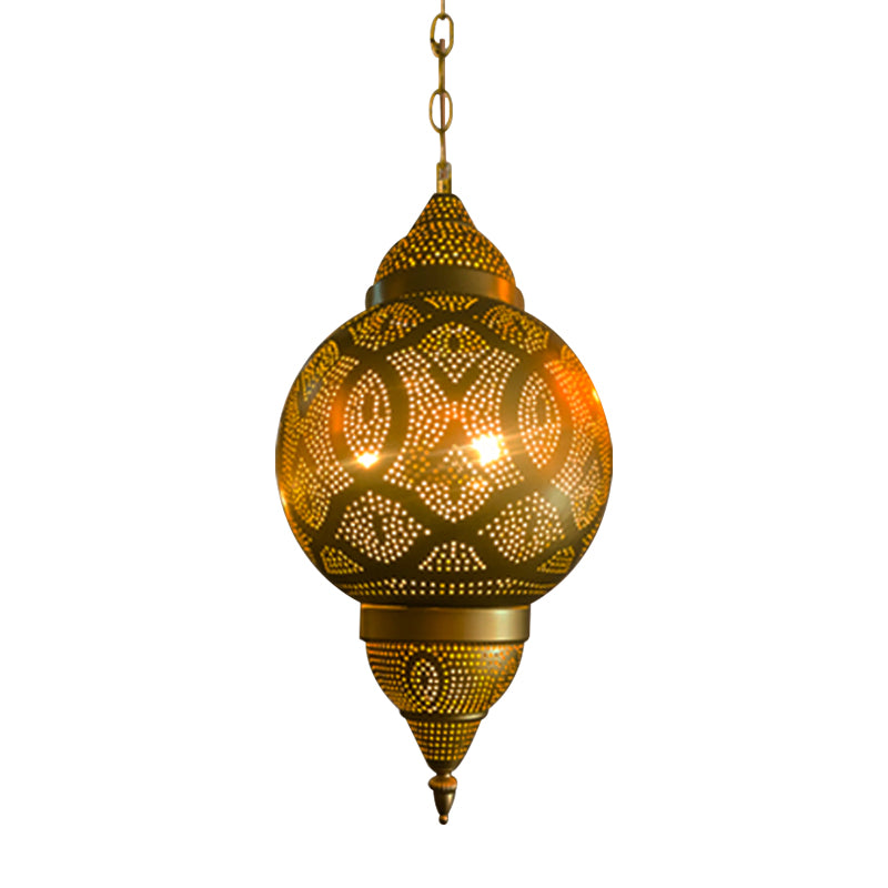 Metallic Vase/Gourd Pendant Lamp Vintage 3-Head Coffee House Hanging Chandelier in Brass Clearhalo 'Ceiling Lights' 'Chandeliers' Lighting' options 399739