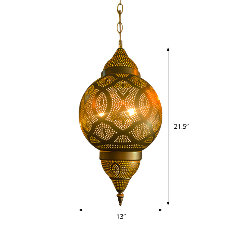 Metallic Vase/Gourd Pendant Lamp Vintage 3-Head Coffee House Hanging Chandelier in Brass Clearhalo 'Ceiling Lights' 'Chandeliers' Lighting' options 399740